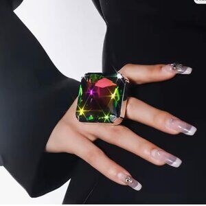 Large Adjustable Champagne OR Multi Color Crystal Statement Ring